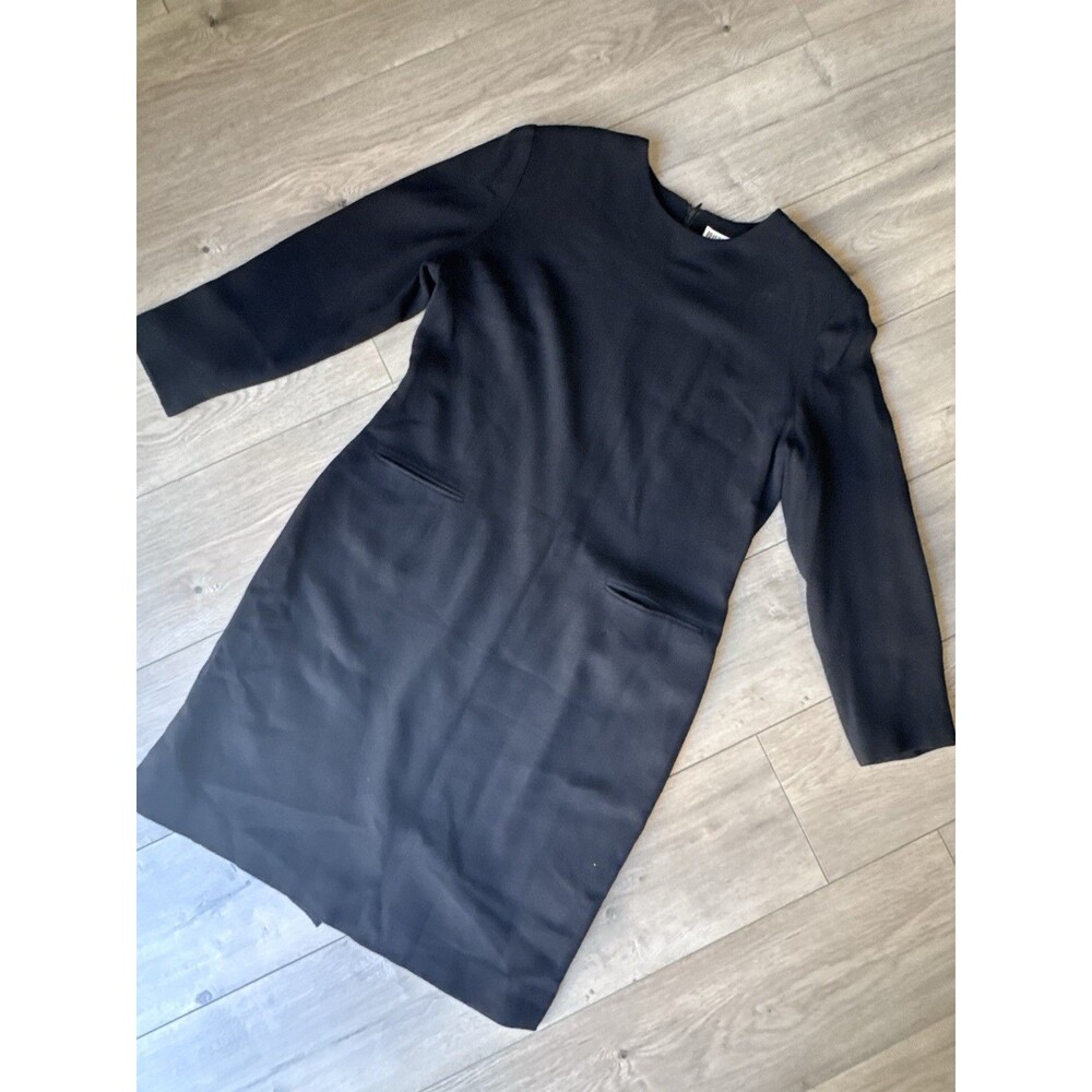 Branka Klarige Vintage 1990s 100% Wool Long Sleeve Dress Size 16 Black